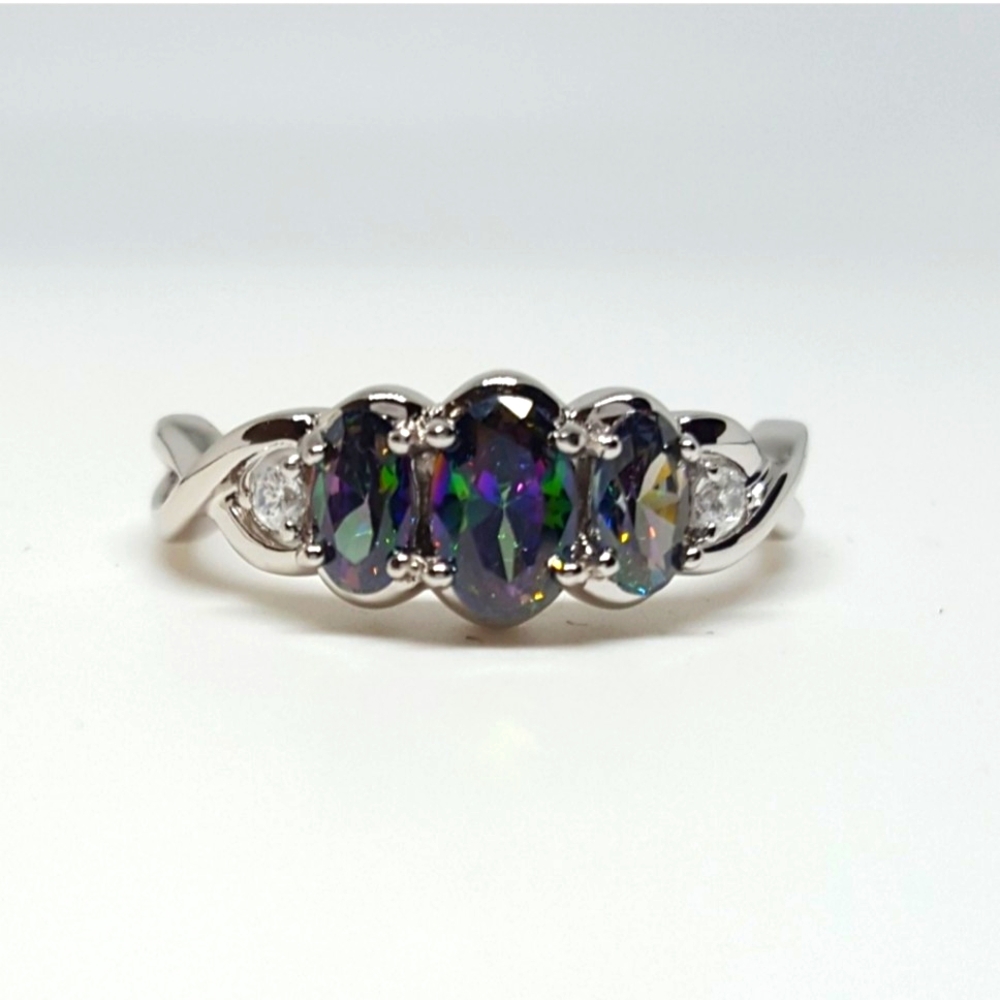 💎💙💎 Captivating Triple Mystic Topaz S925 Cocktail Ring - 7